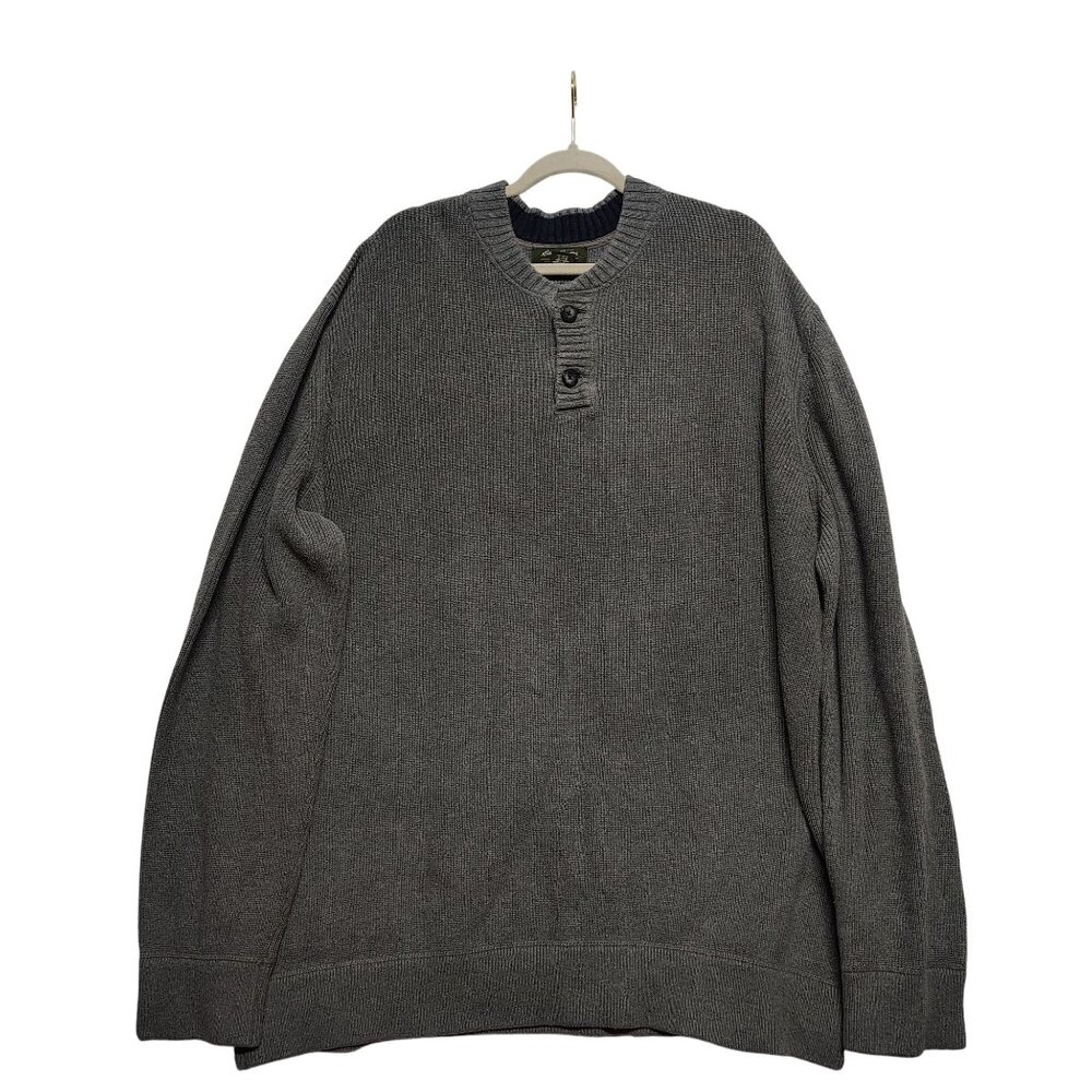 Eddie Bauer Tall XXXL Gray Henley Sweater 100% Cotton Mens Casual Pullover